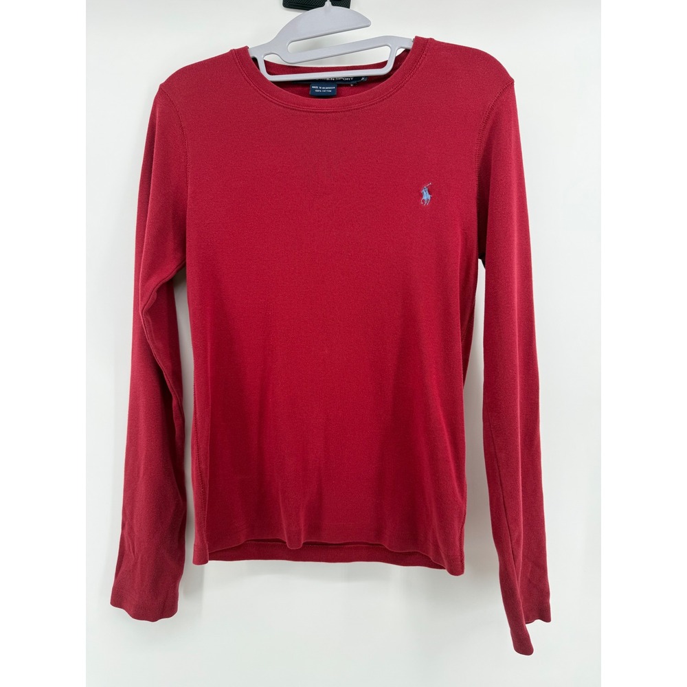 Ralph‎ Lauren Sport Crew Neck Long Sleeve M Cotton Red Embroidered Logo Preppy